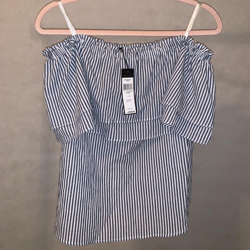 BCBG Maxazria off shoulder striped top!